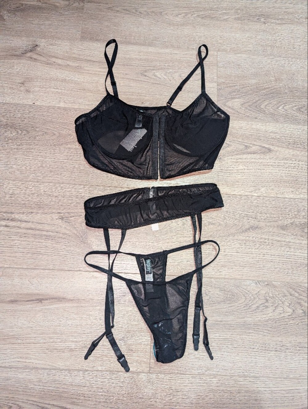 Forplay Black Sheer Mesh 3-Piece Bikini Set